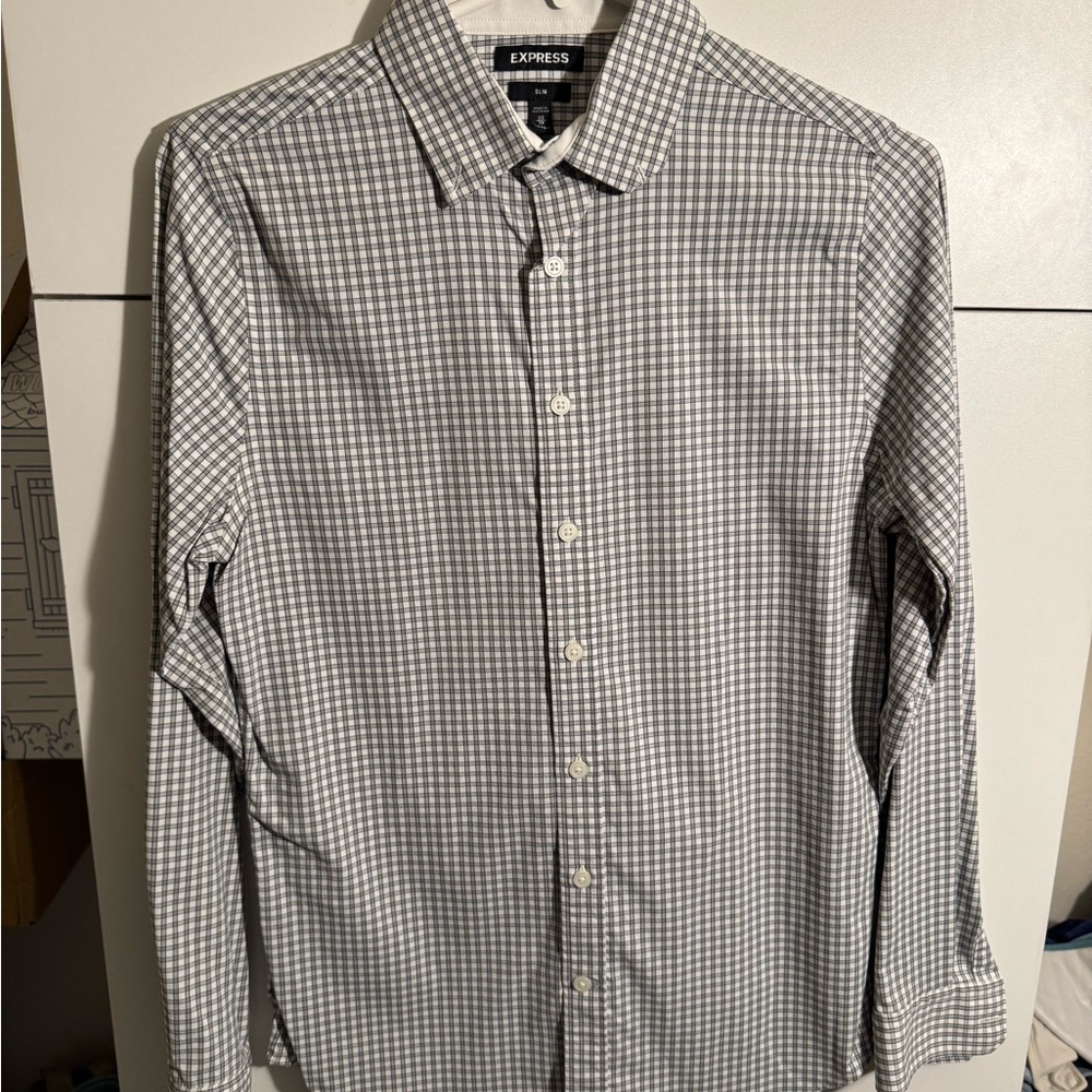 Express Men's Black and White Checkered Shirt